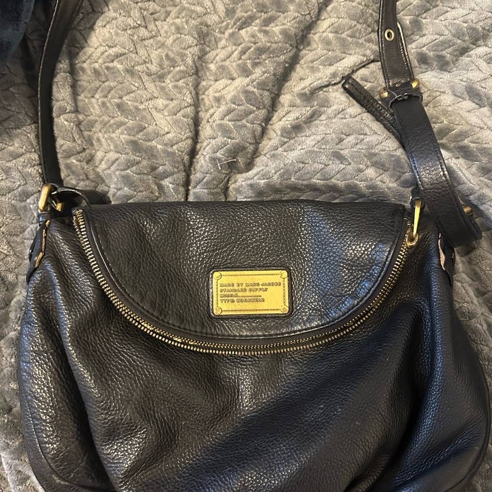 Marc Jacobs Black Leather Crossbody Bag with Gold Accents